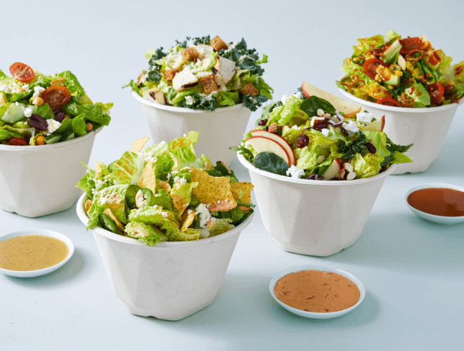 Various salads and dressings